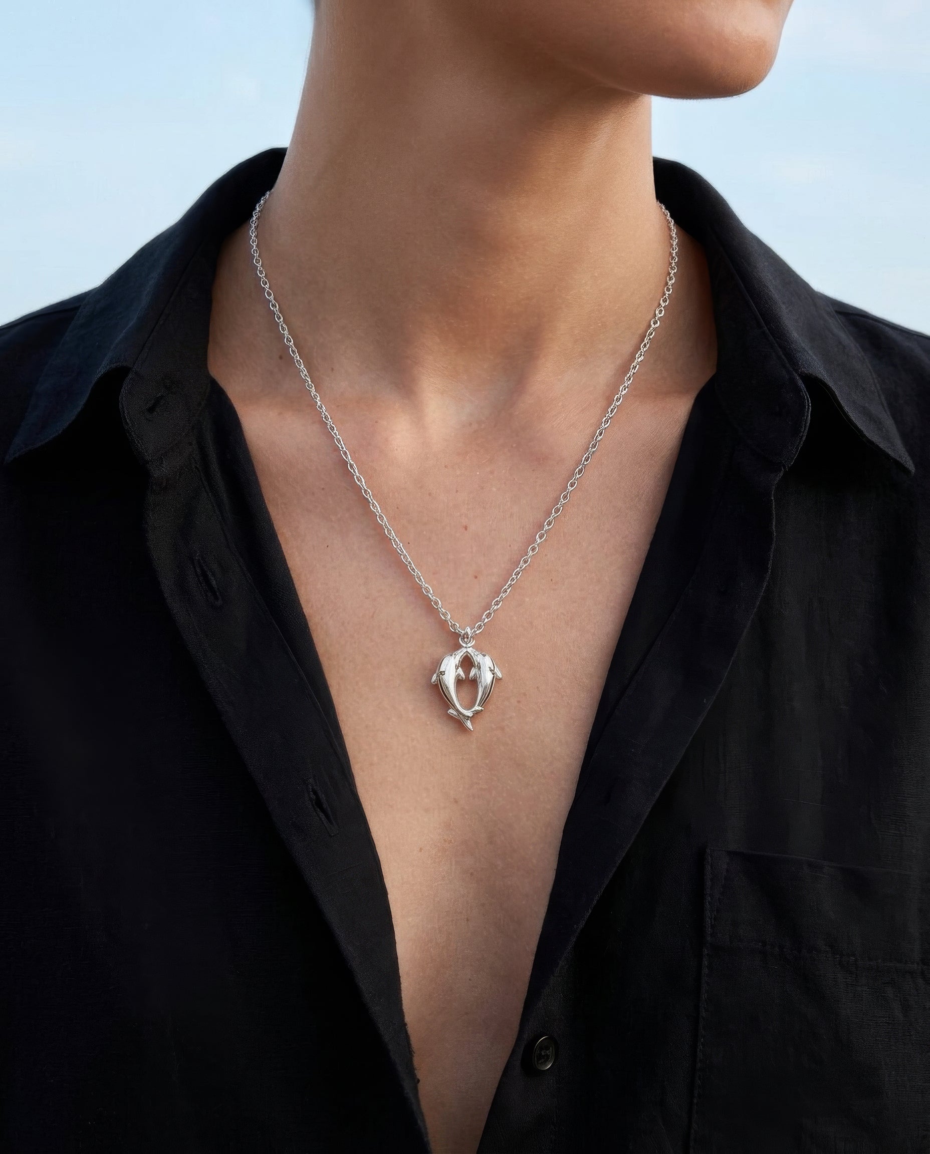 Kissing Dolphins Sterling Silver 925 Pendant